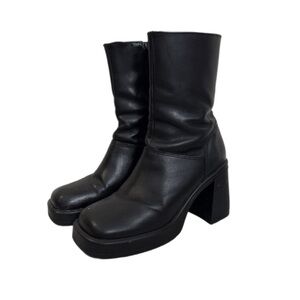 Steve Madden Square Toe Women's Leather Mid-Heel Boots, Black, Size 8